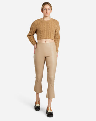 Via Masini Cropped Kick Flair Leather Pant