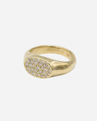 Ali Grace Ring, 14k YG Signet Ring w/ Large Pave Diamonds