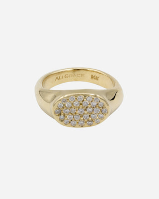 Ali Grace Ring, 14k YG Signet Ring w/ Large Pave Diamonds